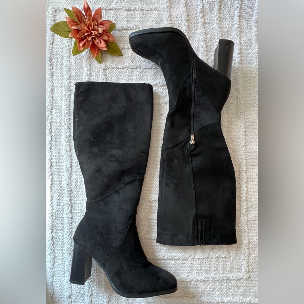 Black Suede Heel Boots- Size 8 1/2